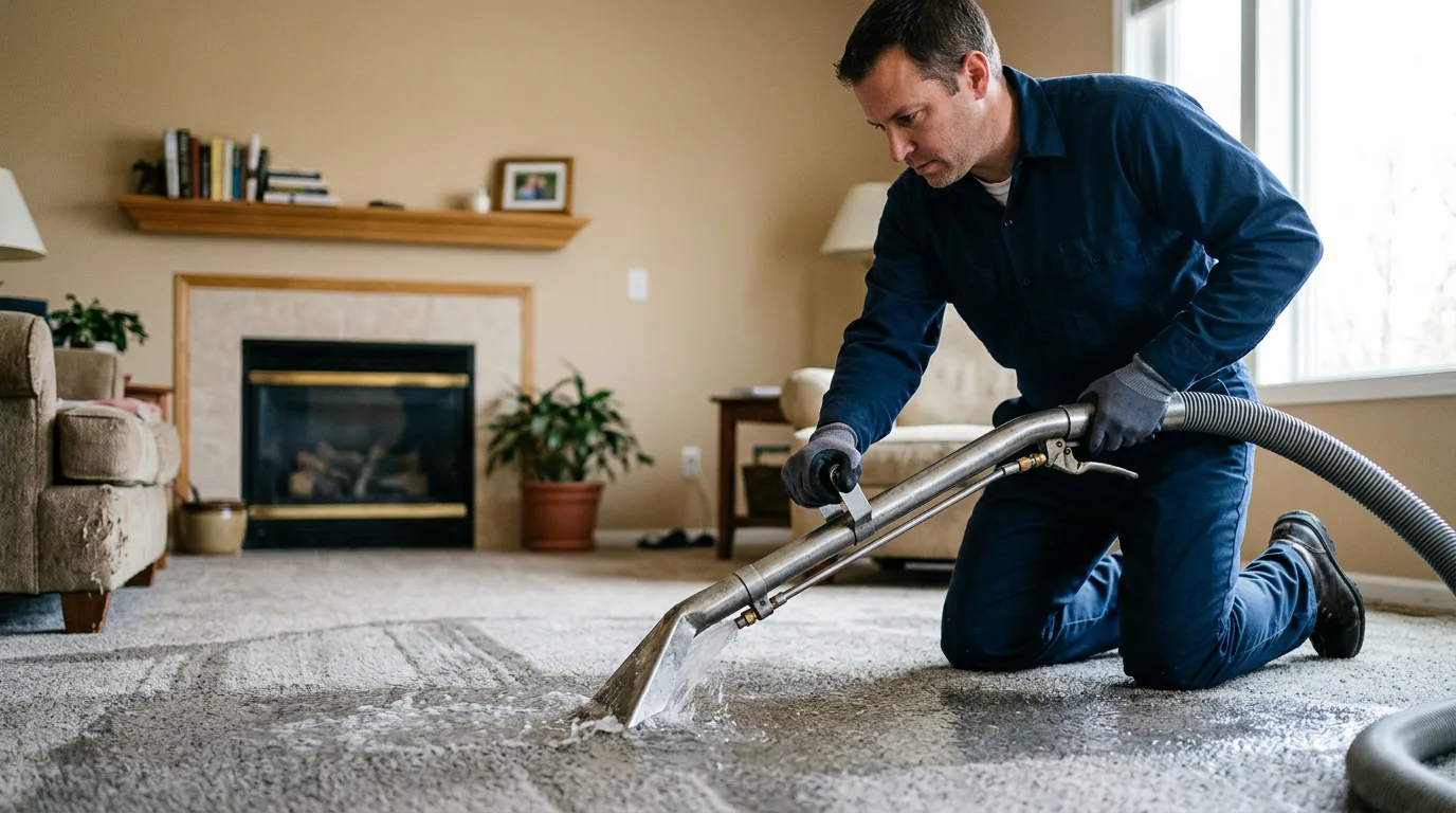 Water damage restoration technician working near New Lisbon, IN